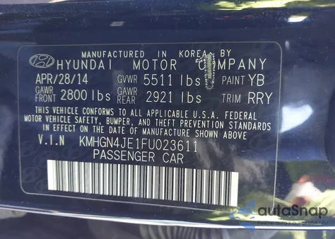 2015 Hyundai Genesis 3.8 из США, поврежденный, VIN KMHGN4JE1FU023611